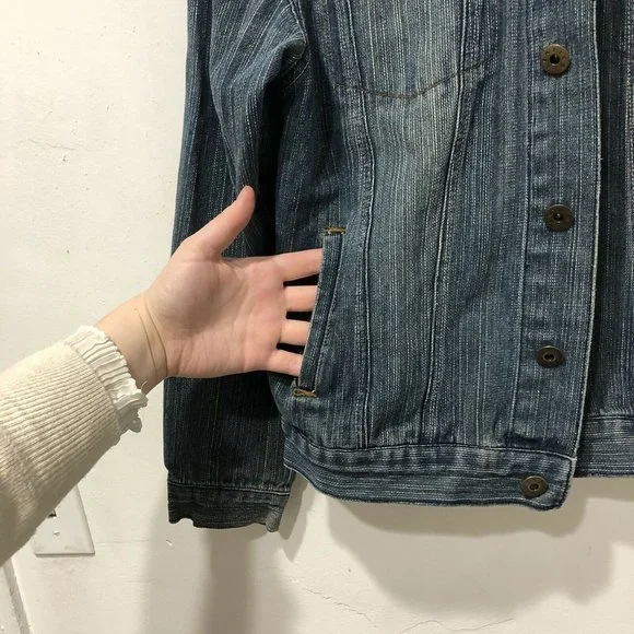 Vintage 70s Pinstripe Denim Jacket - Sentico the Legendary Jean Jacket Size: M - Picture 5 of 7